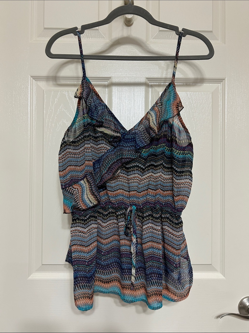 Prototype Ruffle Cami Western Boho Tank Top Coastal Cowgirl Semi Sheer L